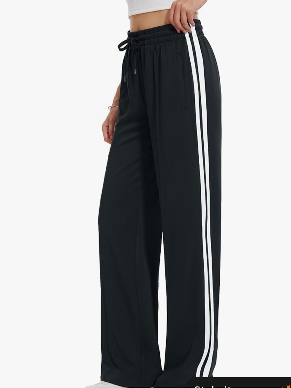 Amazon Black Wide-Leg Track Pants with White Side Stripes NWT